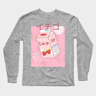 Funny Retro Japanese Kawaii Strawberry Milk Shake Carton Long Sleeve T-Shirt